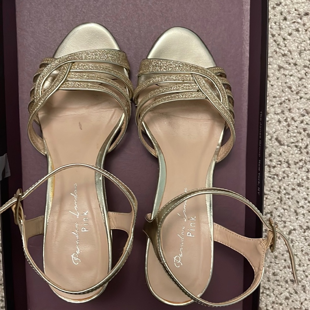 Gold glitter strap sandal heels size 5